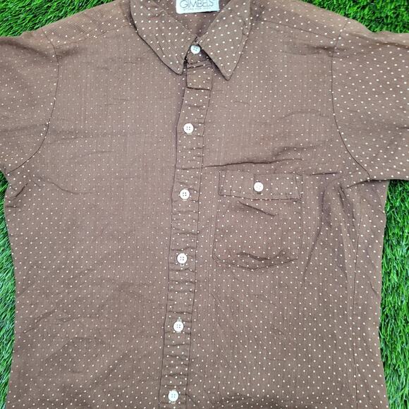 Vintage 90s Polka-Dot Disco Button Shirt Medium 18x27 Brown - Picture 9 of 11